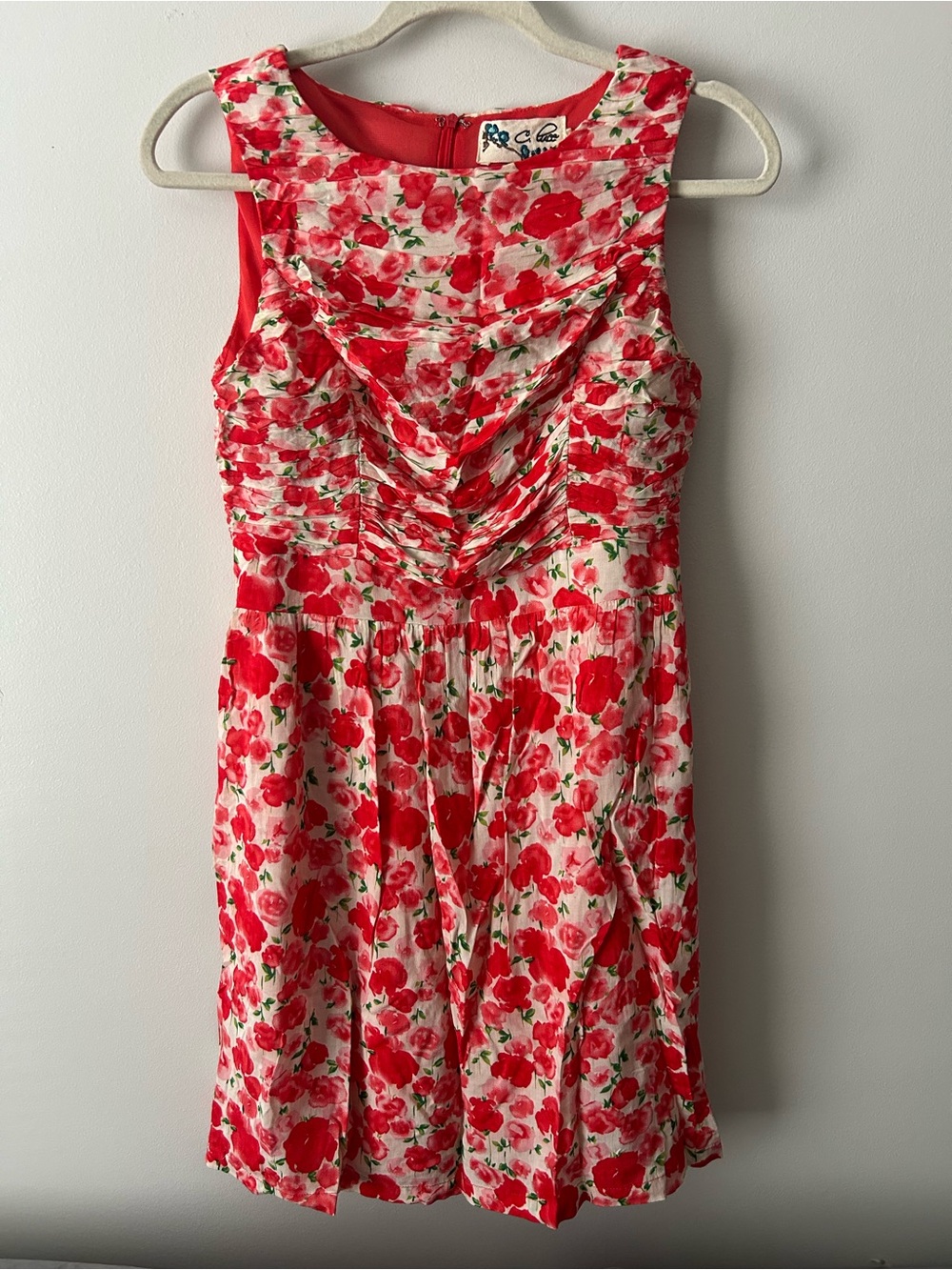 C. Luce Red Poppy ruched Sleeveless mini Dress M